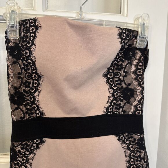 Dusty Rose & Black Lace Strapless Short Party Dress Womens juniors Large - Picture 2 of 11